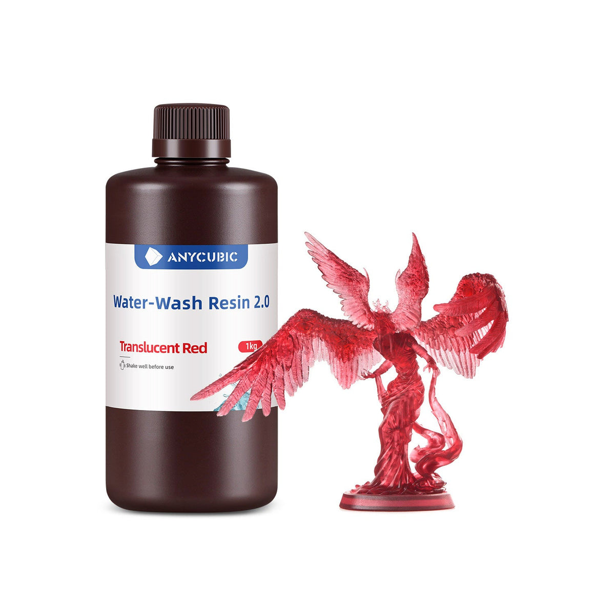 Bote de 1 kg de resina Anycubic Water-Wash 2.0 lavable al agua color Water Wash 2.0 Rojo Translúcido