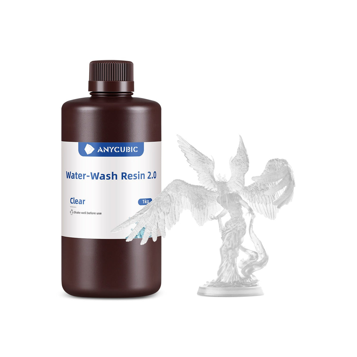 Bote de 1 kg de resina Anycubic Water-Wash 2.0 lavable al agua color Water Wash 2.0 Translúcido