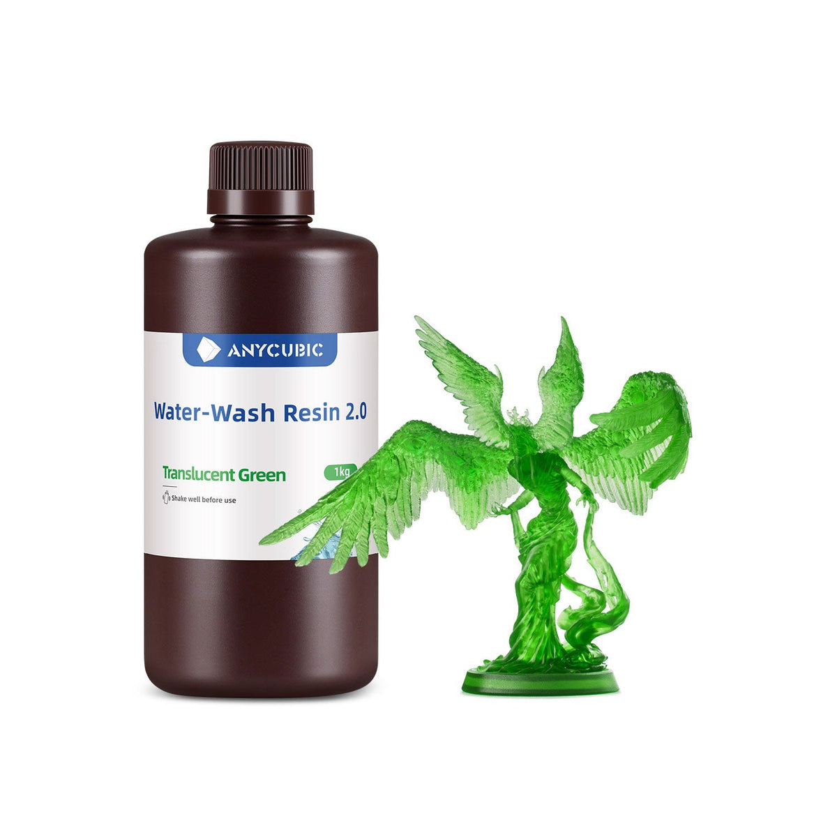 Bote de 1 kg de resina Anycubic Water-Wash 2.0 lavable al agua color Water Wash 2.0 Verde Translúcido