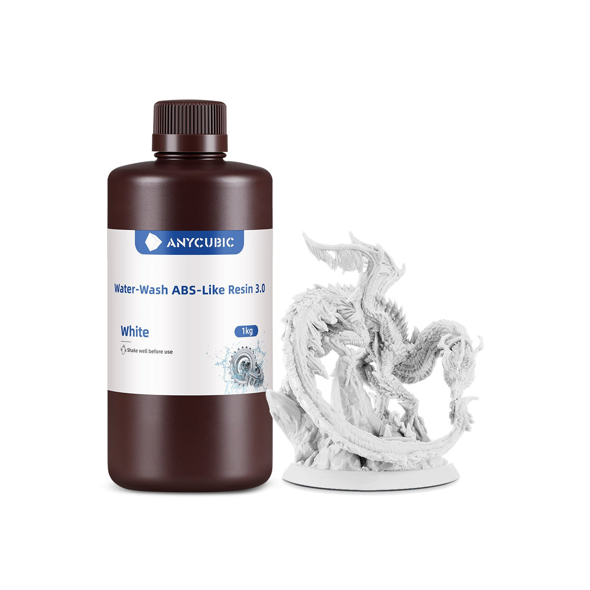 Bote de 1 kg de resina Anycubic Water-Wash ABS-Like 3.0 lavable al agua color ABS 3.0 Water Wash Blanca