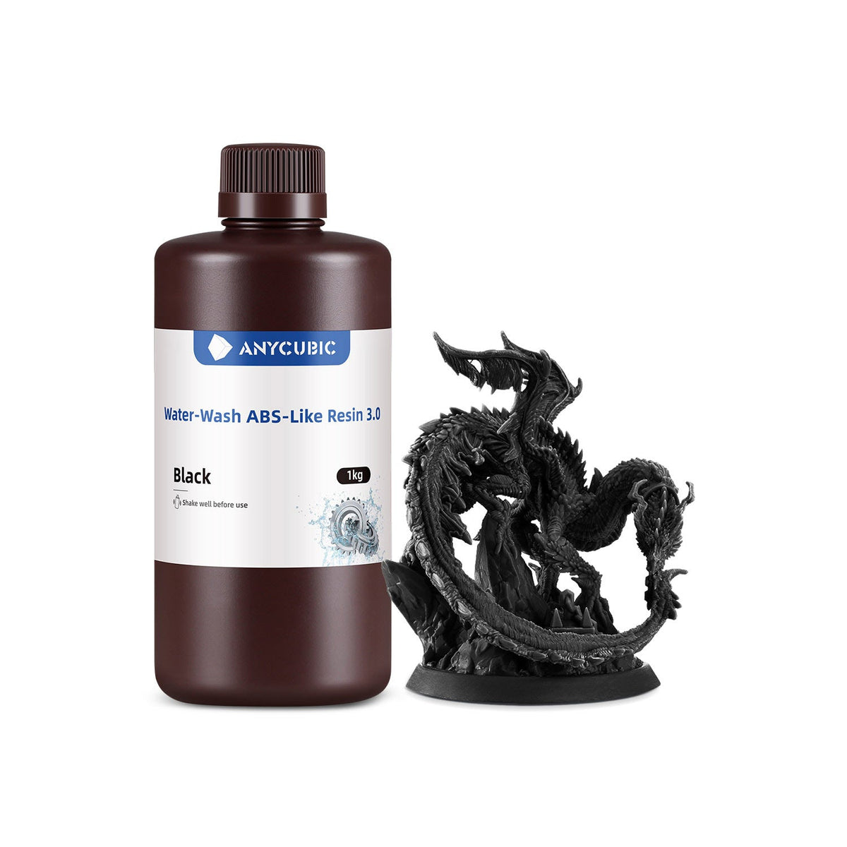 Bote de 1 kg de resina Anycubic Water-Wash ABS-Like 3.0 lavable al agua color ABS 3.0 Water Wash Negra
