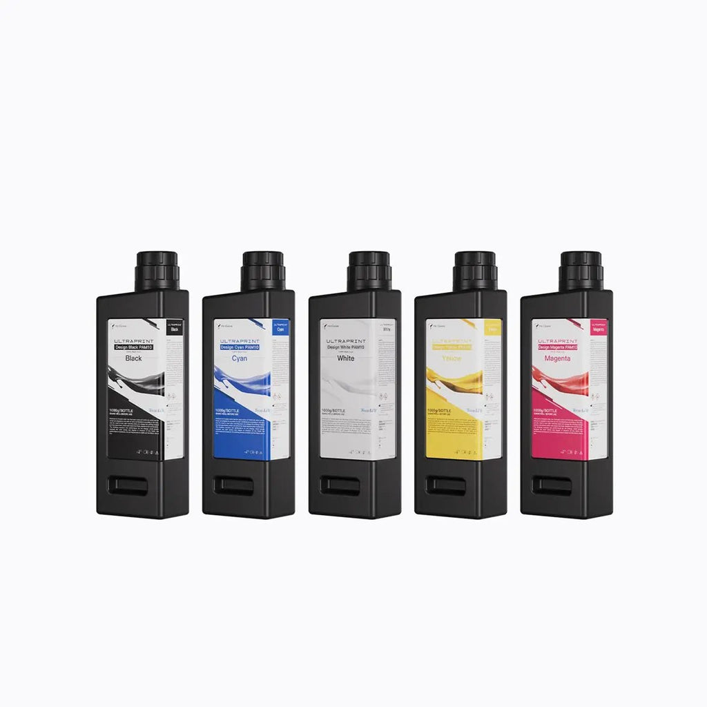 Resinas de color HeyGears UltraPrint PAM10 en los cinco colores base CMYK y blanco