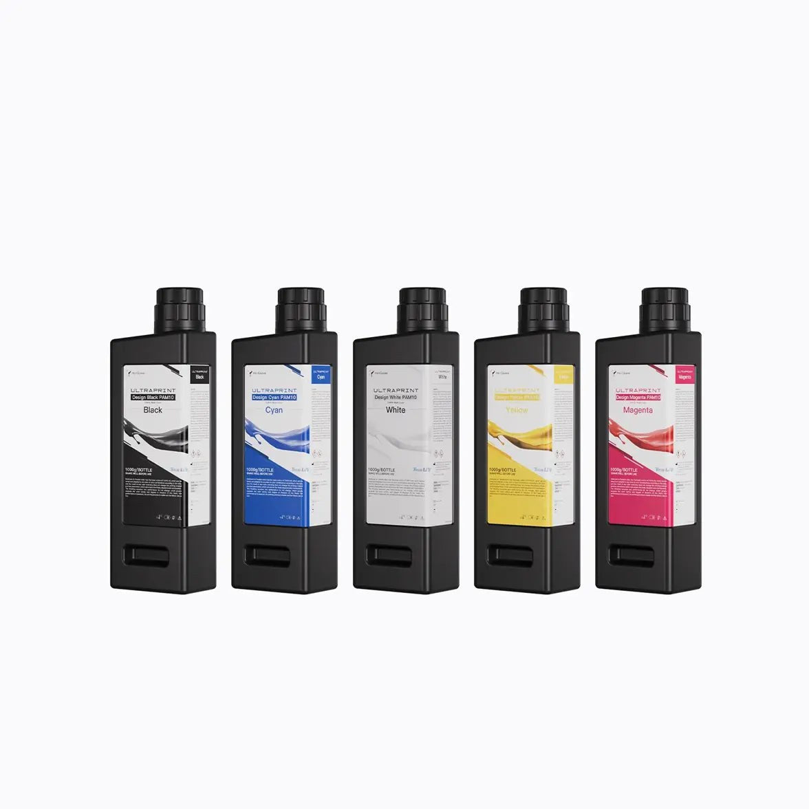 Resinas de color HeyGears UltraPrint PAM10 en los cinco colores base CMYK y blanco