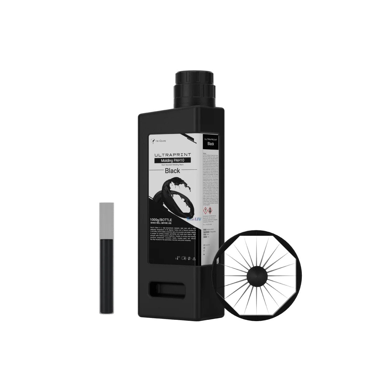Resina HeyGears UltraPrint PAH10 negra de alta temperatura, bote de 1 kg