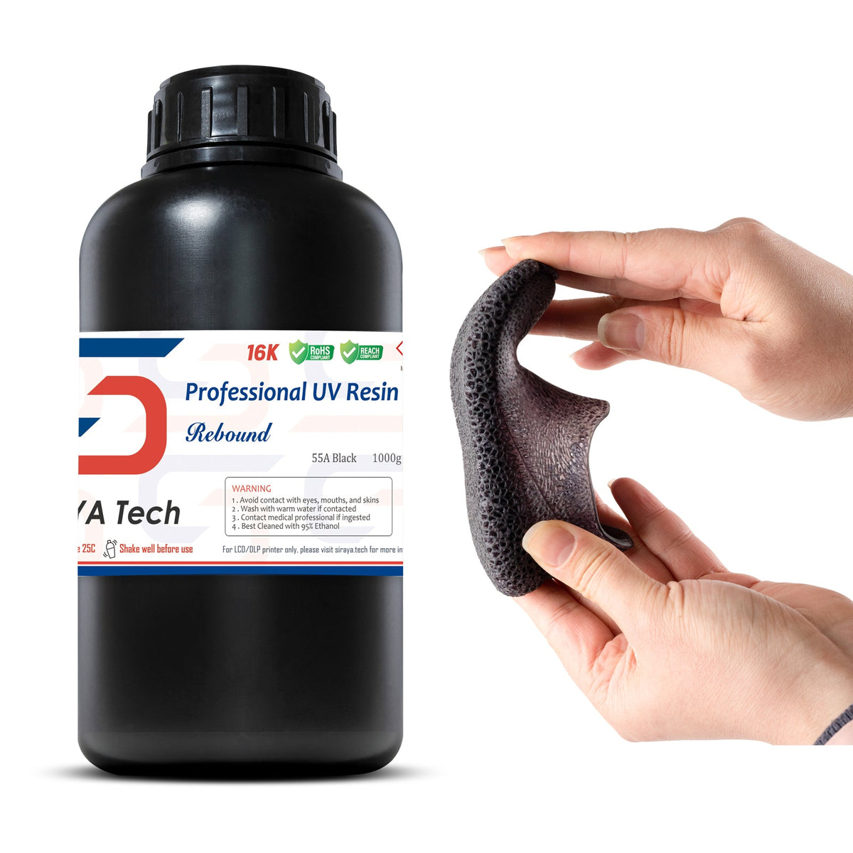 Bote de 1 kg de resina elástica Siraya Tech Rebound 55A negra