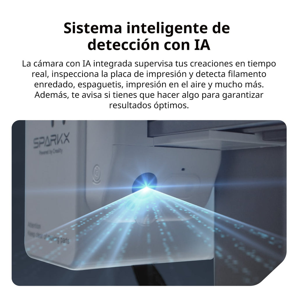 Cámara con IA de la SPARKX i7 que vigila la impresión y detecta fallos