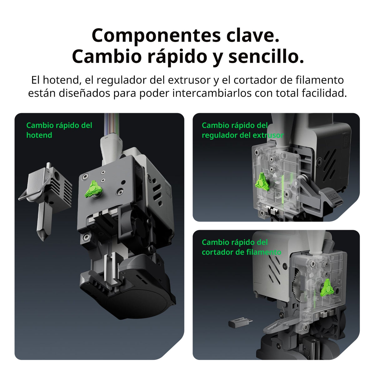 Hotend, extrusor y cortador de cambio rápido de la SPARKX i7
