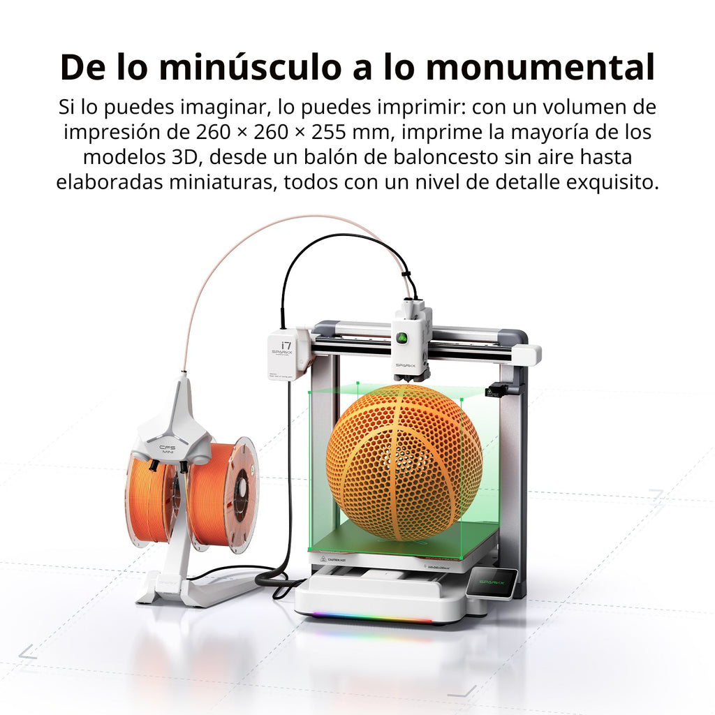 Volumen de impresión de 260 x 260 x 255 mm de la SPARKX i7