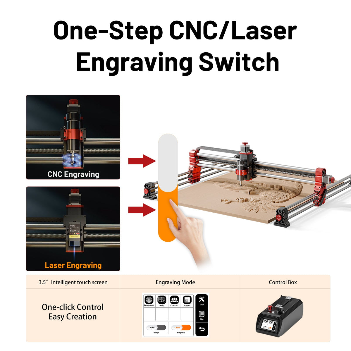 Cambio entre modo CNC y láser desde la pantalla táctil de la fresadora CNC TwoTrees TTC-H40 (módulo láser opcional)