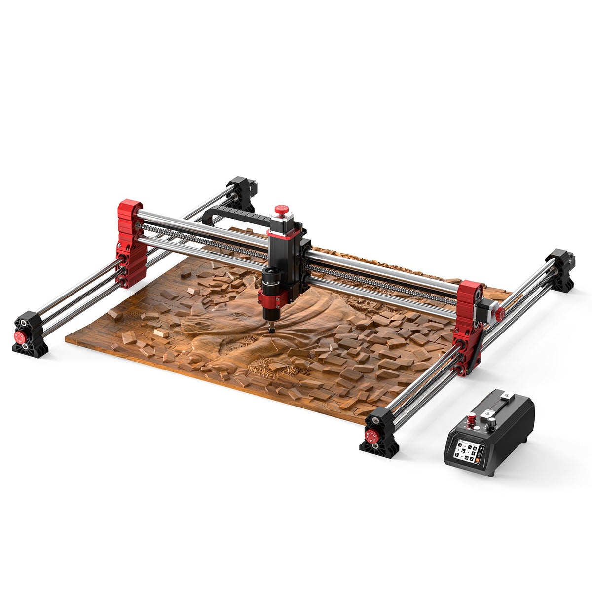 Fresadora CNC TwoTrees TTC-H40 tallando un relieve en un tablero de madera