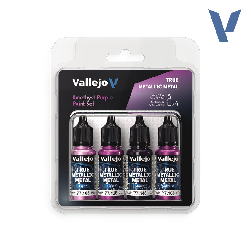 Set de peintures Vallejo TMM True Metallic Metal 77255 Amethyst Purple Pourpre Améthyste - face avant - Mr Resin