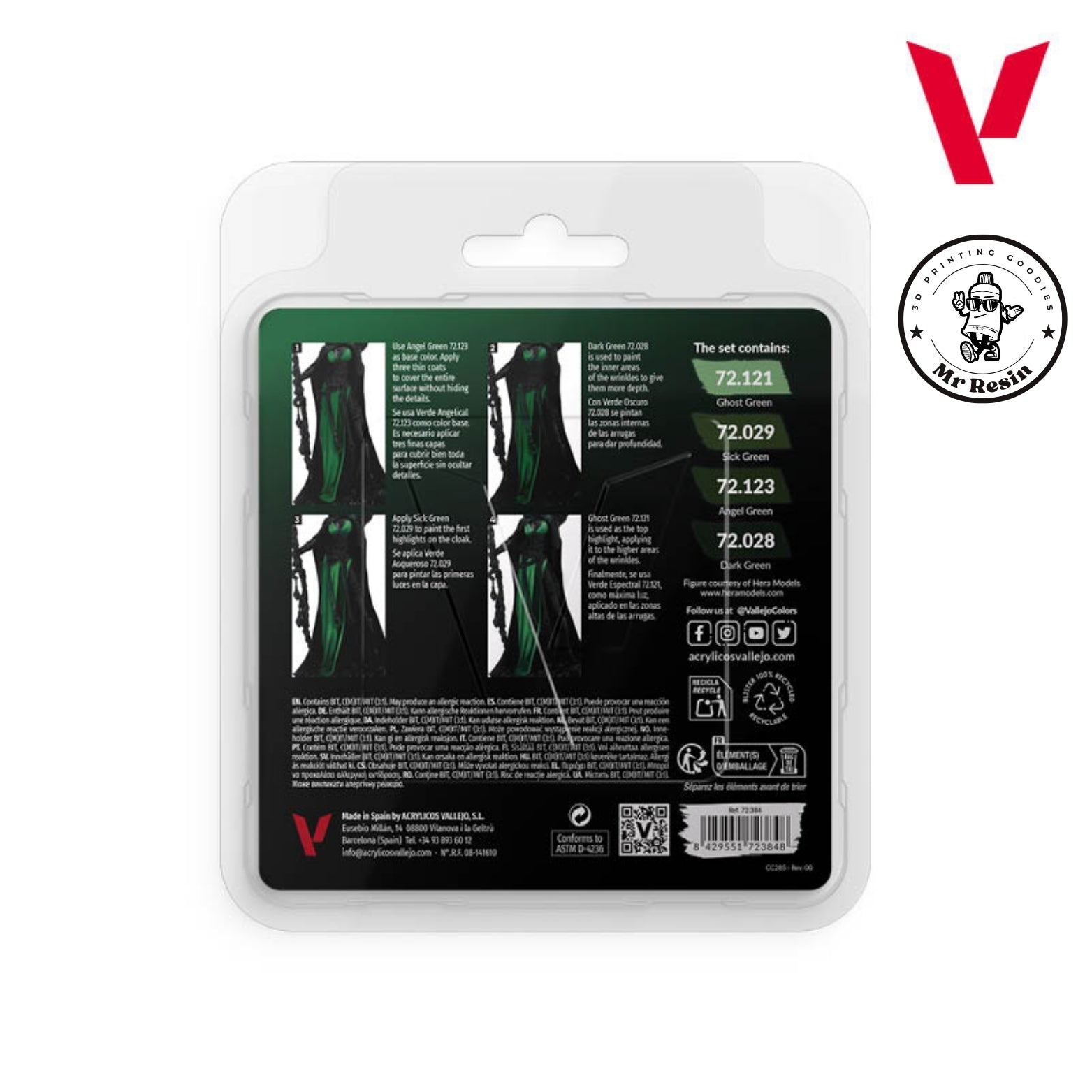 🌲 Ensemble de couleurs vertes Vallejo 72384, ensemble de couleurs de jeu vertes