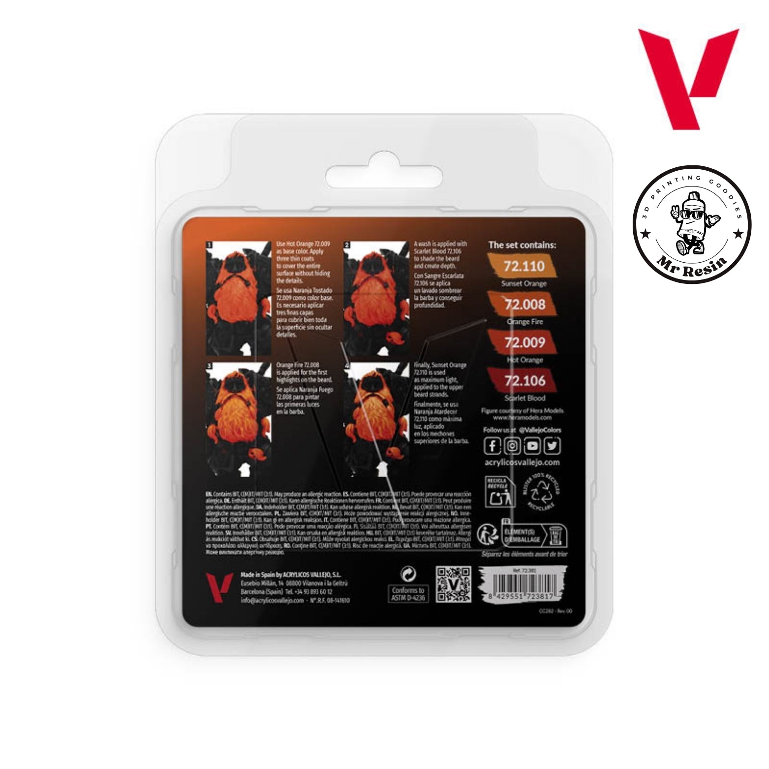 🍊 Ensemble de couleurs orange Vallejo 72381, ensemble de couleurs de jeu orange